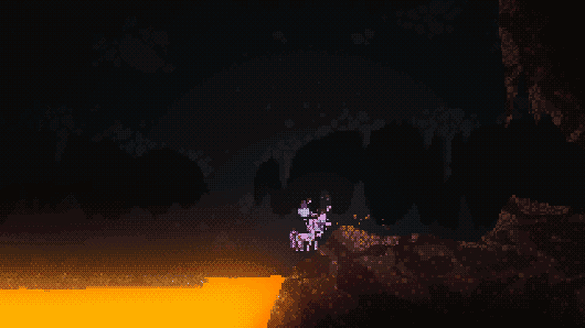 fighting a peitsivartija before getting yeeted across the lava lake by a stray lance; miraculously i managed to land on an island of obsidian that i had made earlier